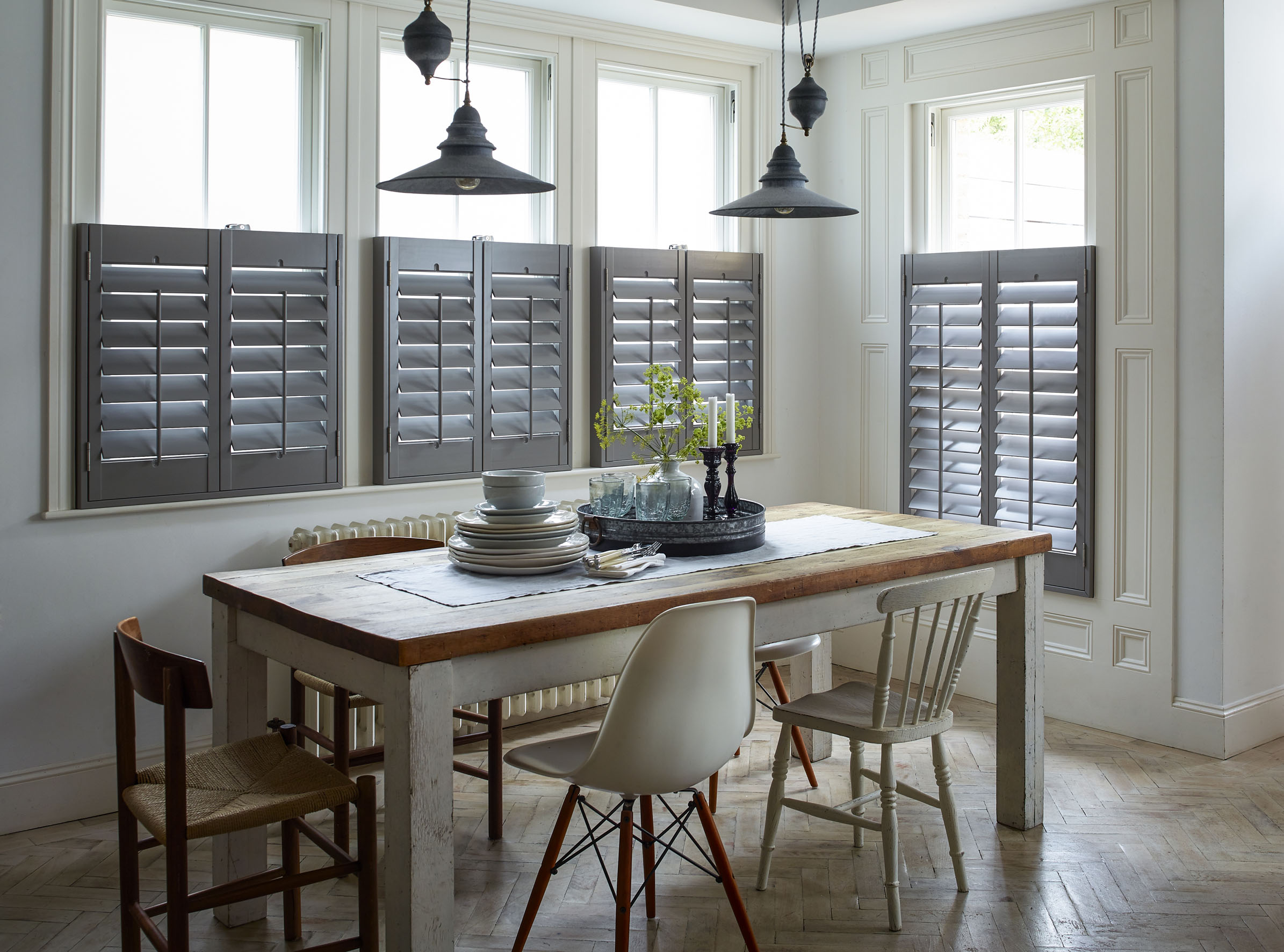 grey cafe style kitchen shutters 