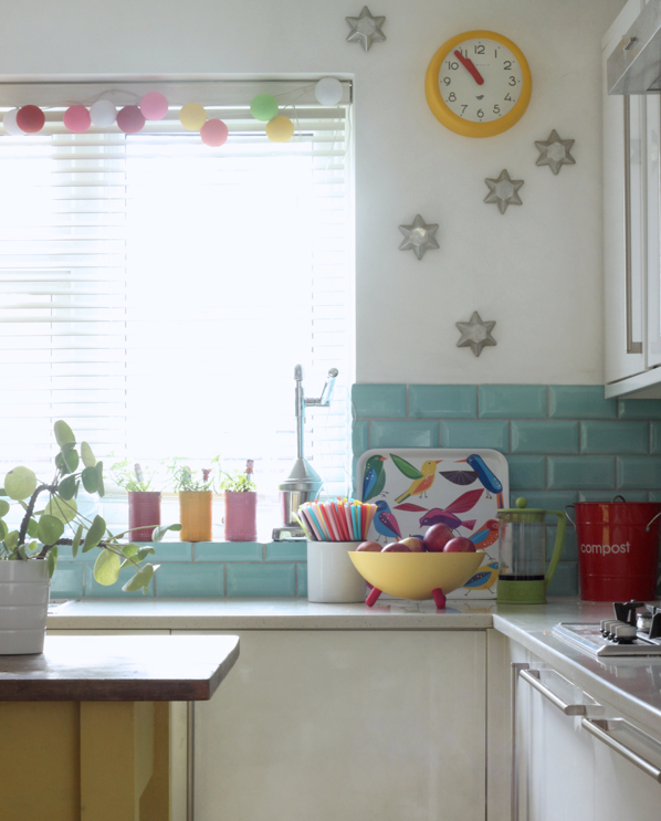 Kitchen with yellow clock