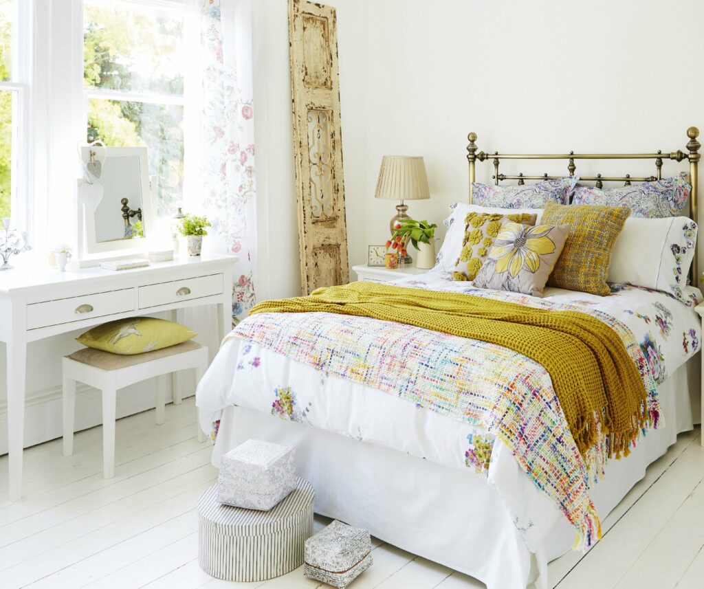 Yellow and white bedroom