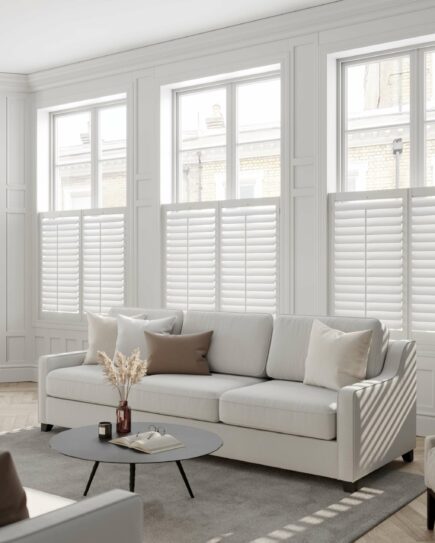 Cafe style window shutters in living room